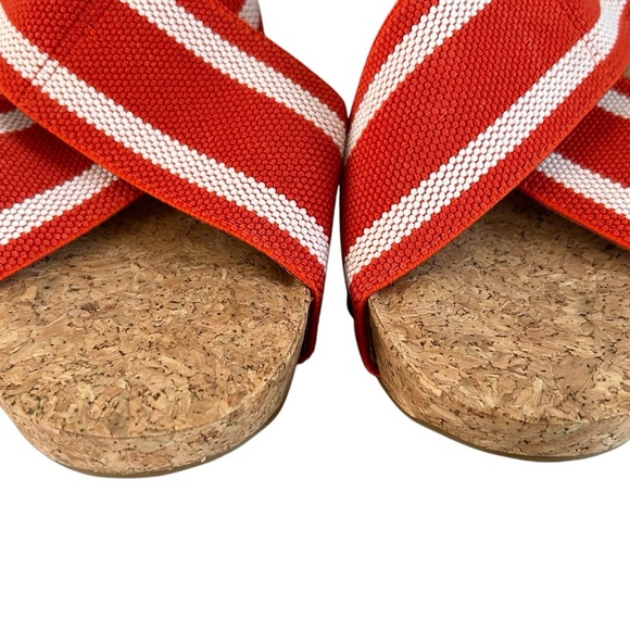 Lucky Brand Miller Platform  Orange/White Stripe High Cork Wedge Sz 10 - Picture 9 of 12